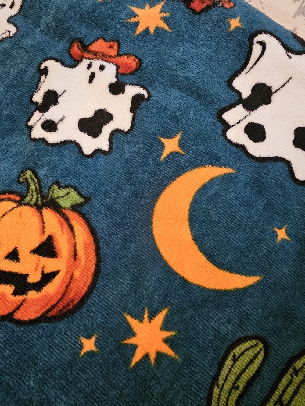 Wrangler Teal Halloween  Bath Towel with Pumpkins, Ghosts & Moon